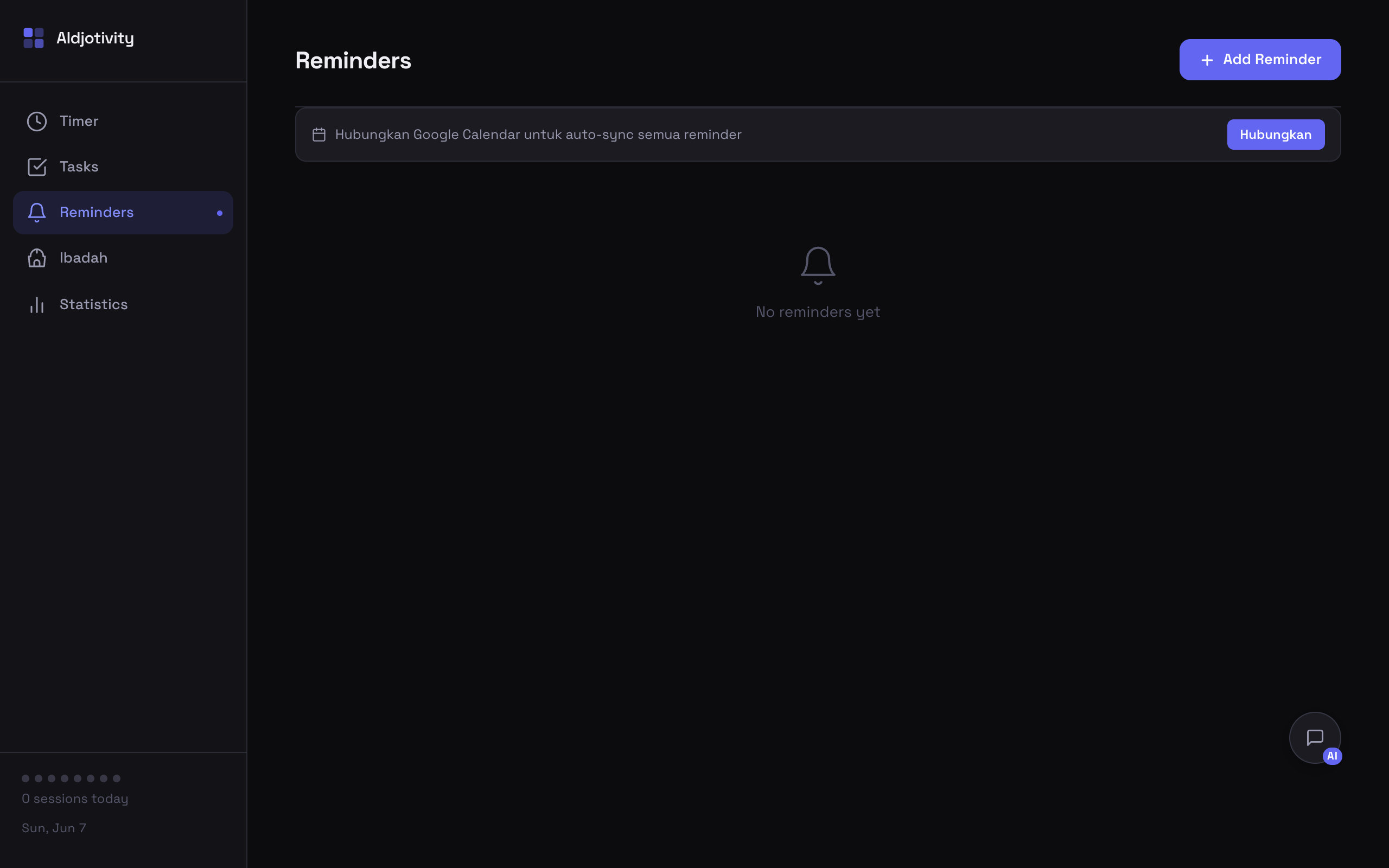 Aldjotivity — Reminders + Google Calendar