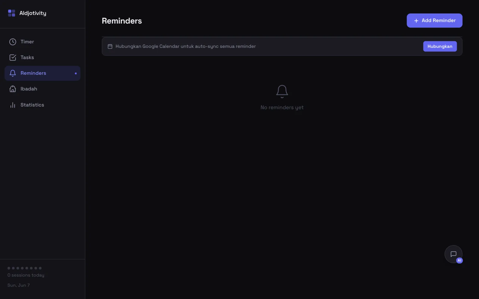 Aldjotivity — Reminders + Google Calendar