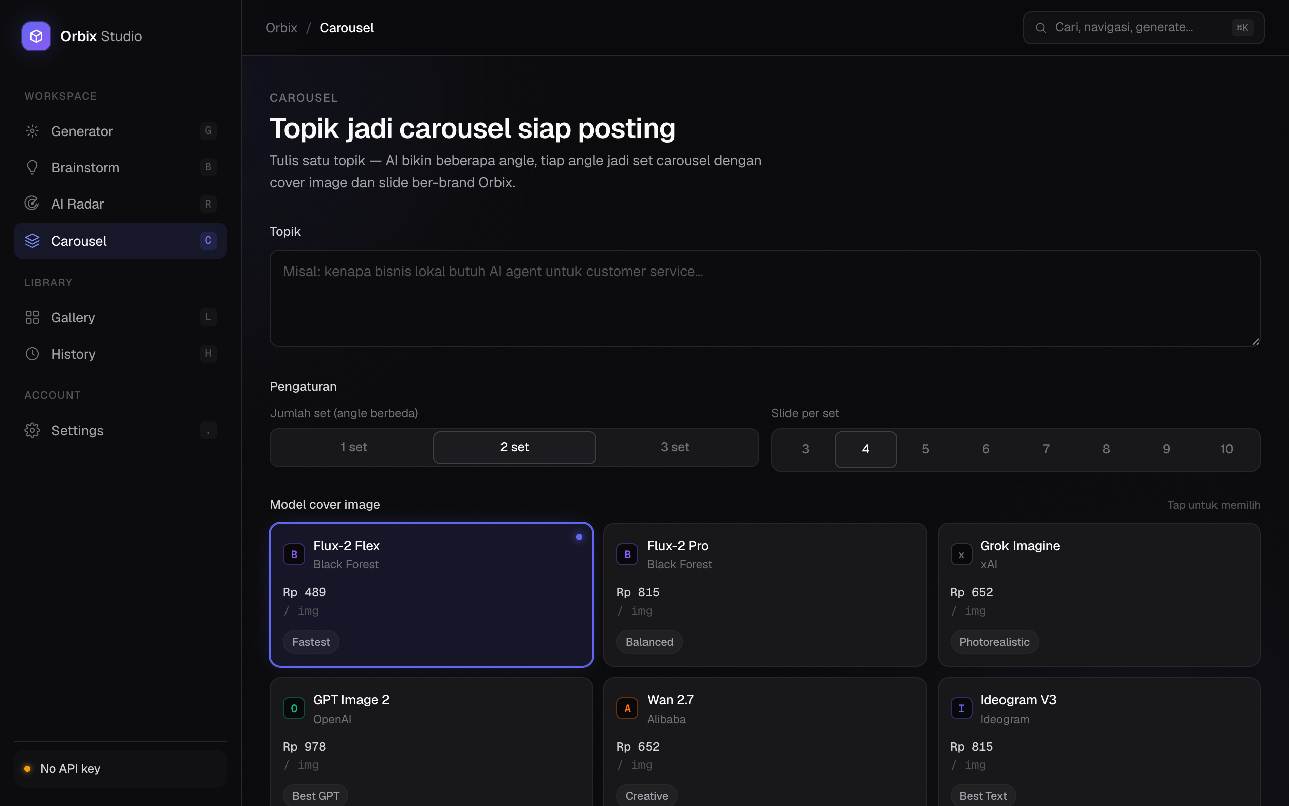 Content Studio — Topics turned into carousels