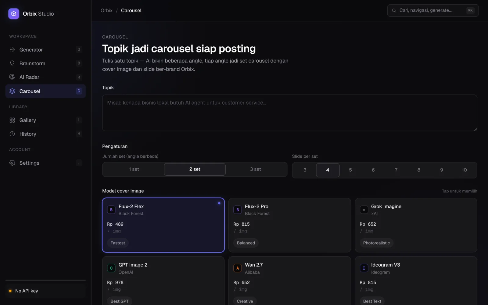 Content Studio — Topics turned into carousels