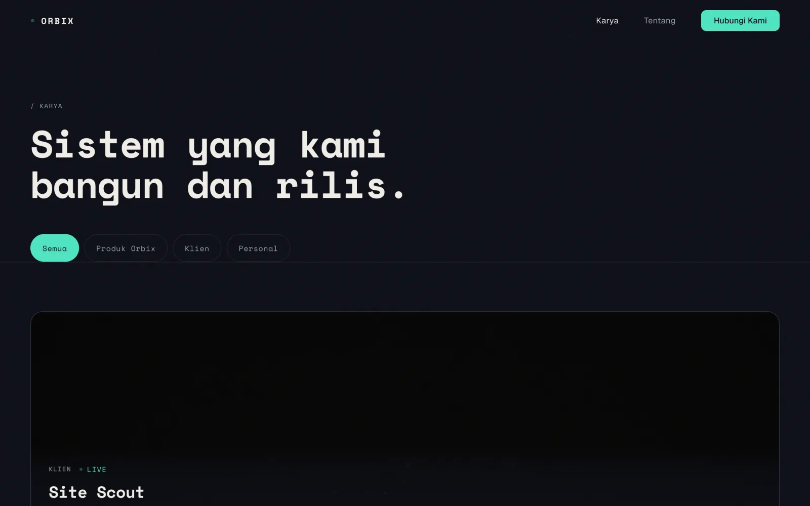 Orbix Portfolio — Work list & filters
