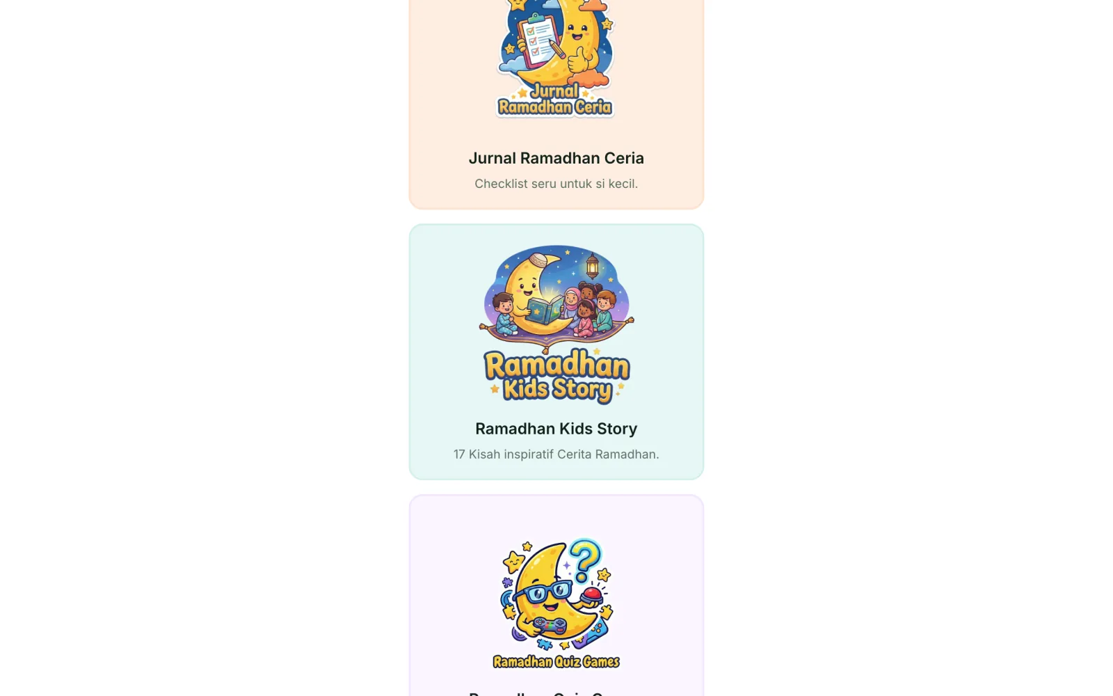 Ramadhan Hub Demo — Catalog: Journal & Kids Story