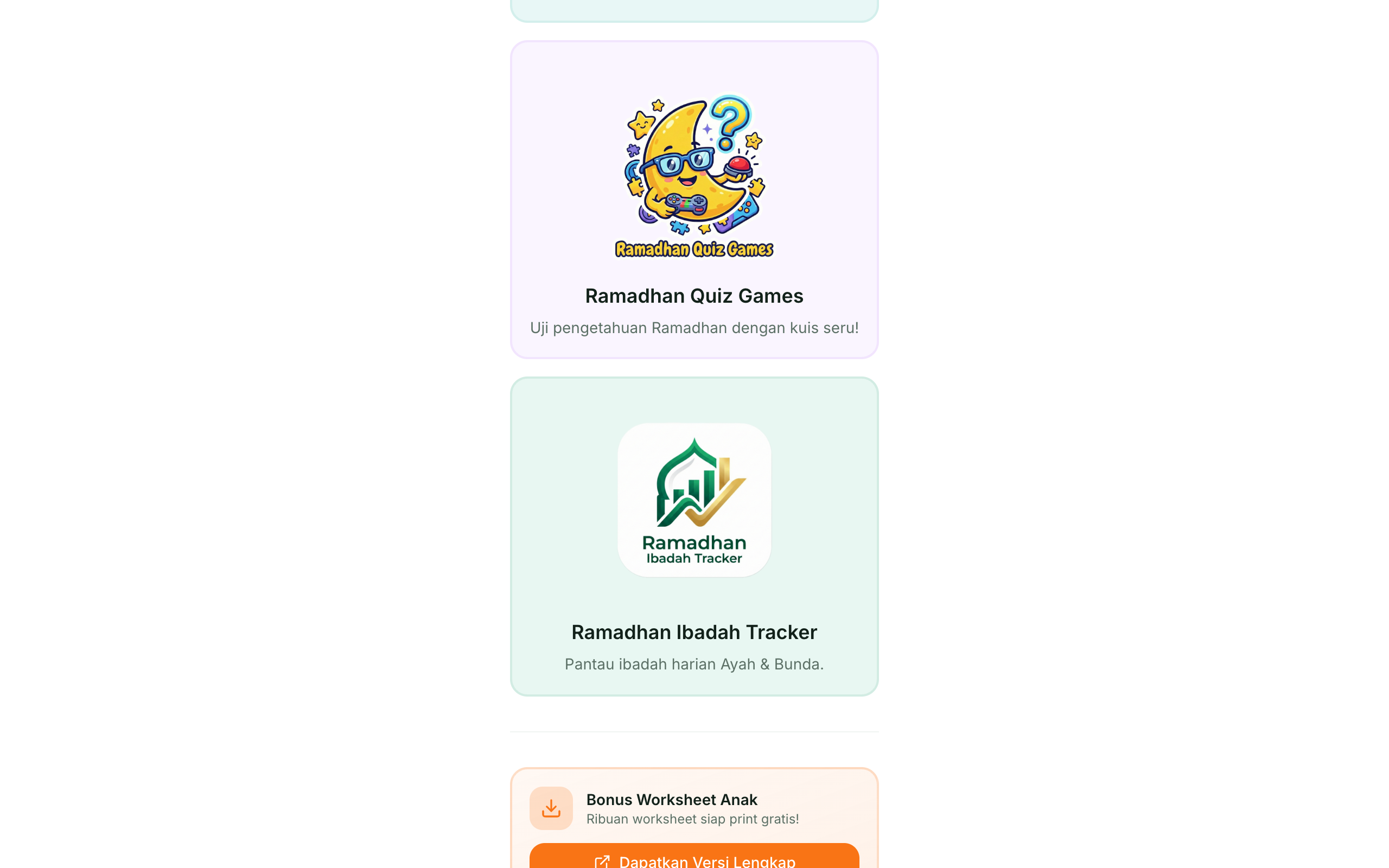Ramadhan Hub Demo — Catalog: Quiz & Tracker