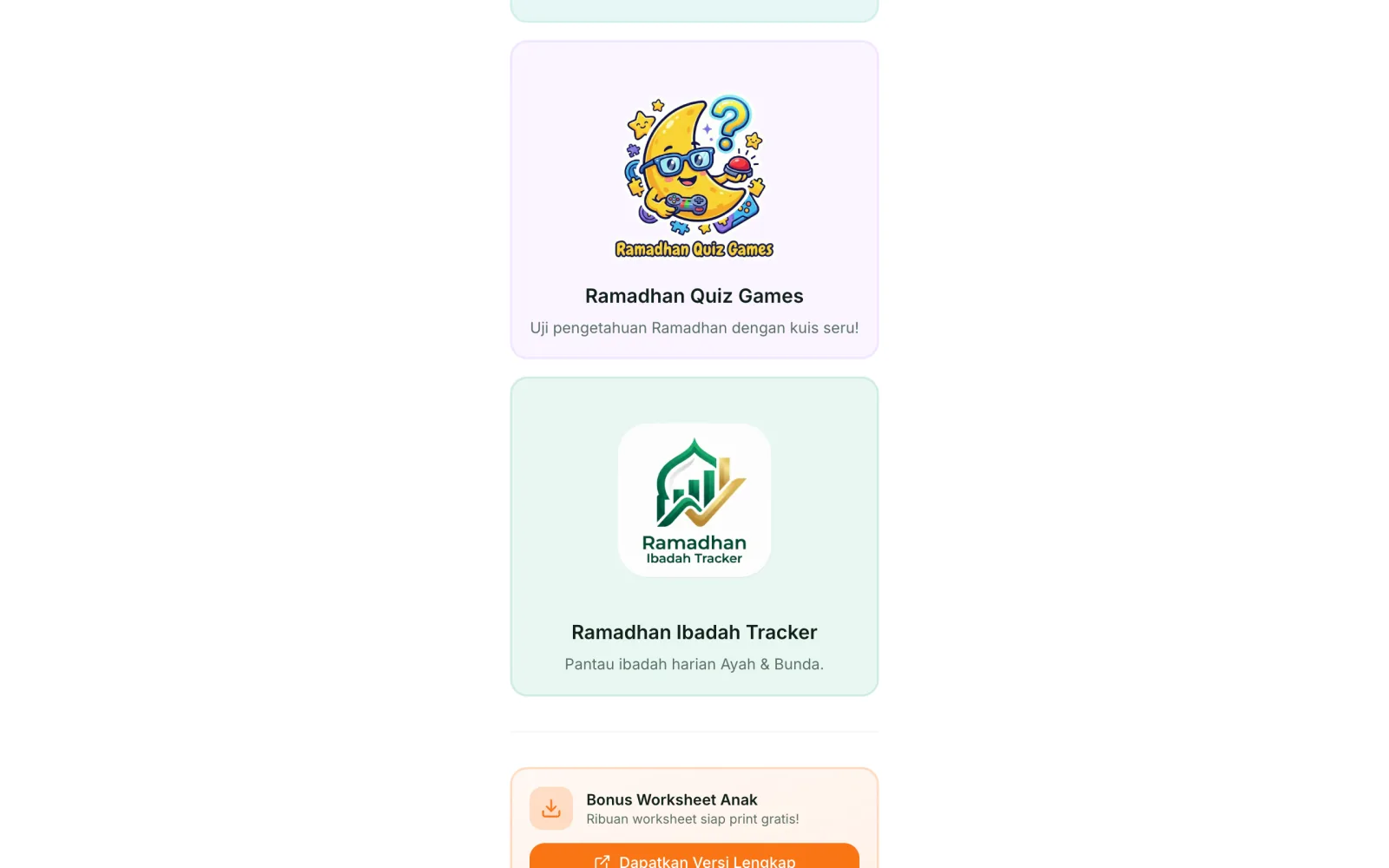 Ramadhan Hub Demo — Catalog: Quiz & Tracker