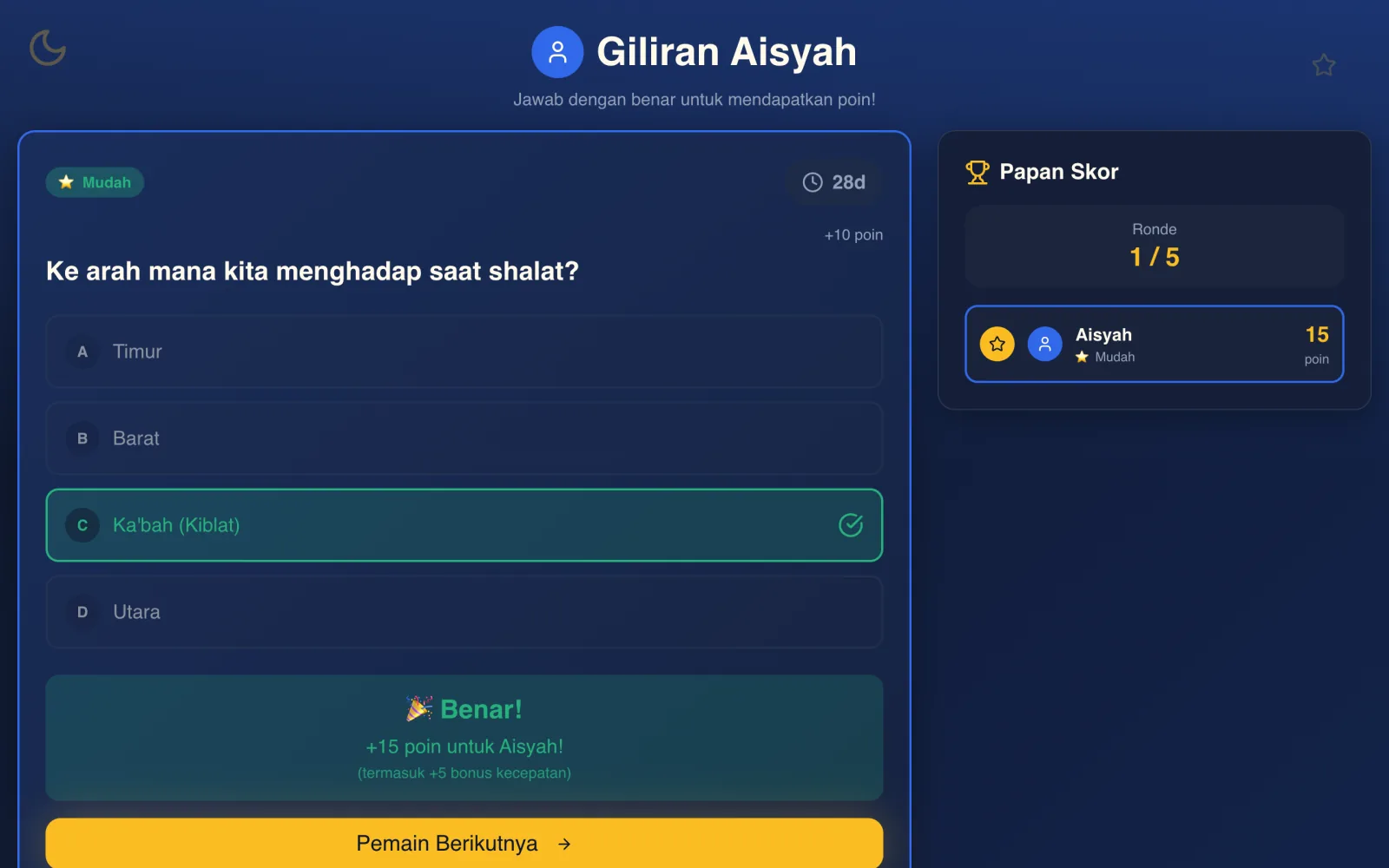 Ramadhan Trivia Quest — Instant feedback